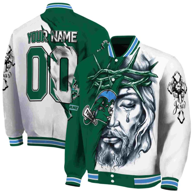 personalized tulane green wave jesus tears green white jacket fashion forward