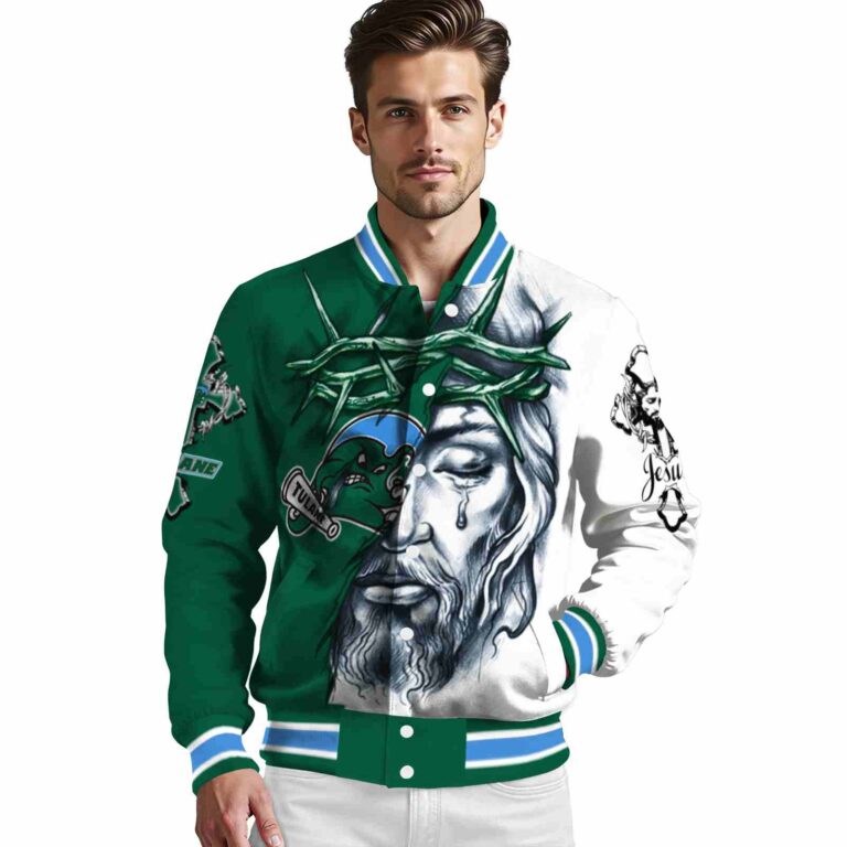 personalized tulane green wave jesus tears green white jacket high quality