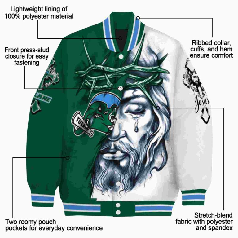personalized tulane green wave jesus tears green white jacket new arrival
