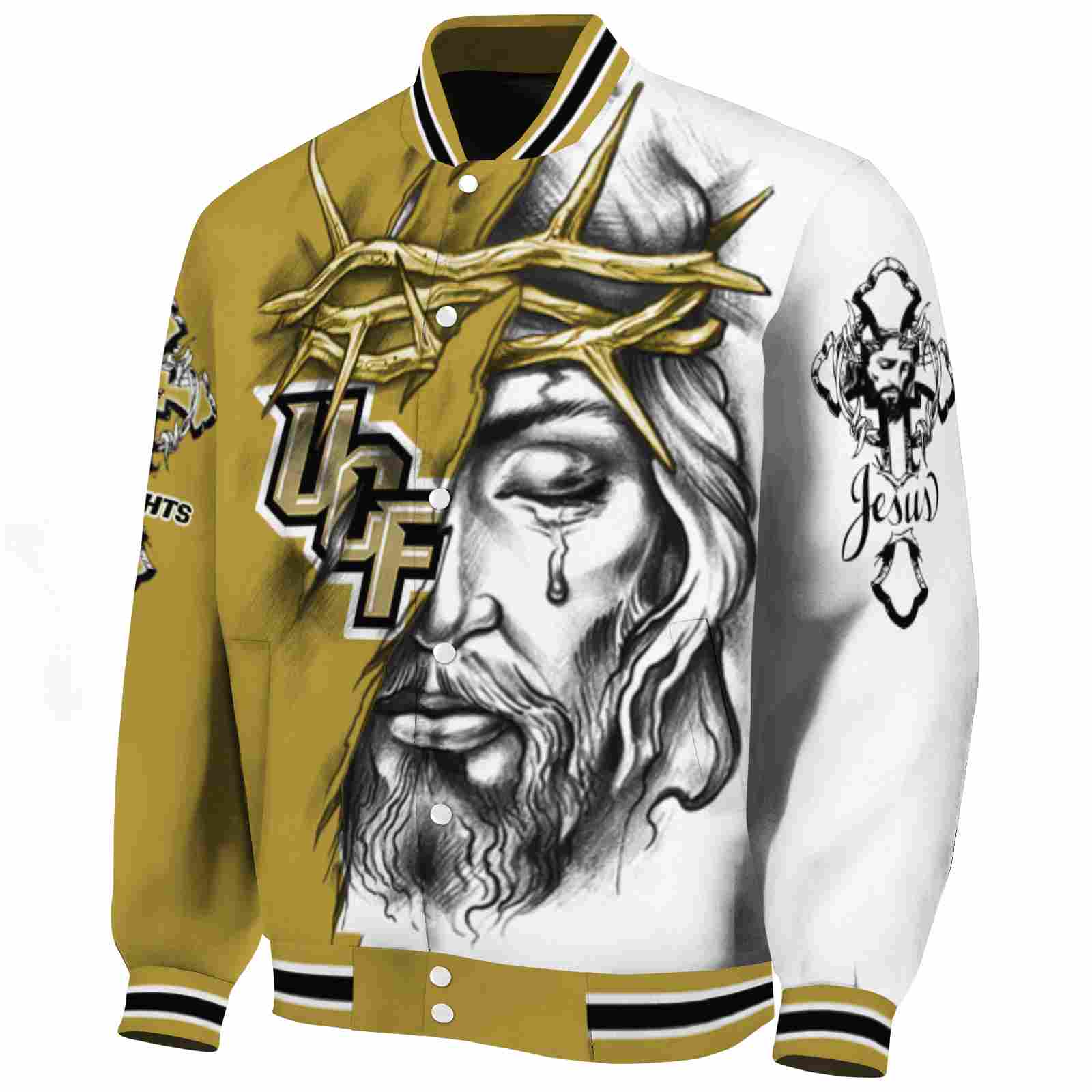 personalized ucf knights jesus tears gold white jacket best selling personalized ucf knights jesus tears gold white jacket best selling