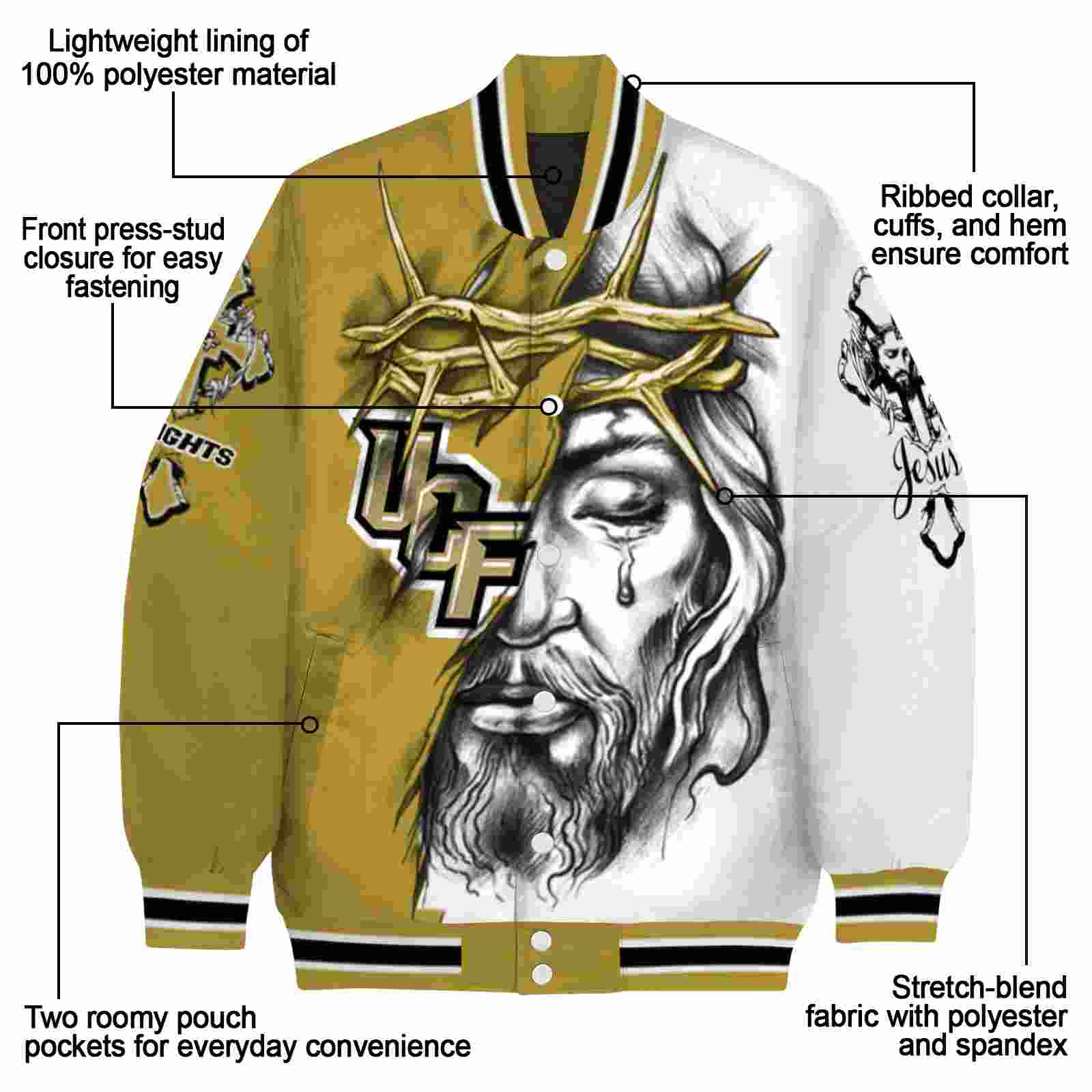 personalized ucf knights jesus tears gold white jacket new arrival personalized ucf knights jesus tears gold white jacket new arrival