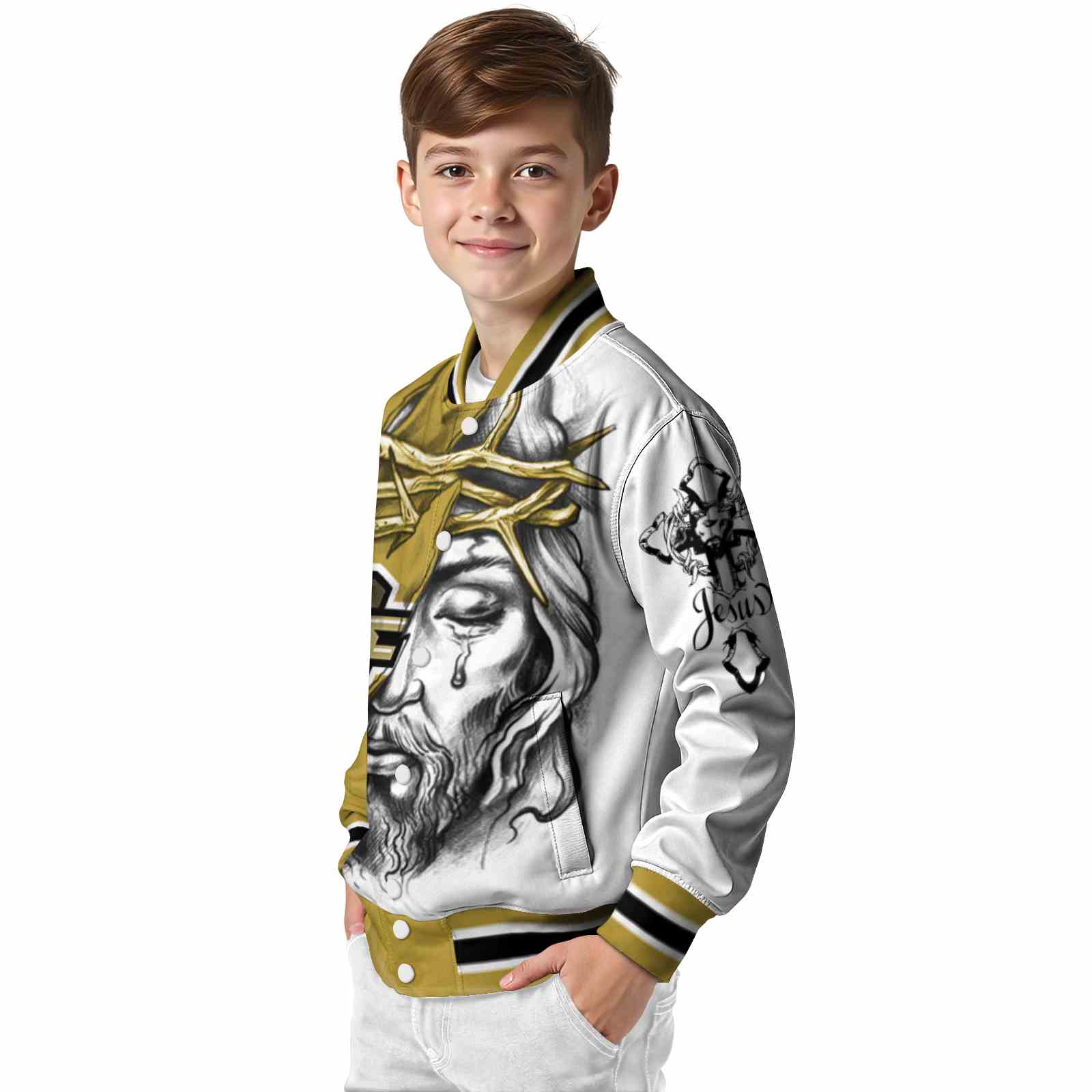 personalized ucf knights jesus tears gold white jacket trendy personalized ucf knights jesus tears gold white jacket trendy