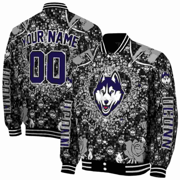 personalized uconn huskies heart explosion blue jacket fashion forward