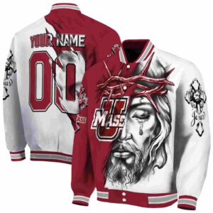 personalized umass minutemen jesus tears red white jacket fashion forward