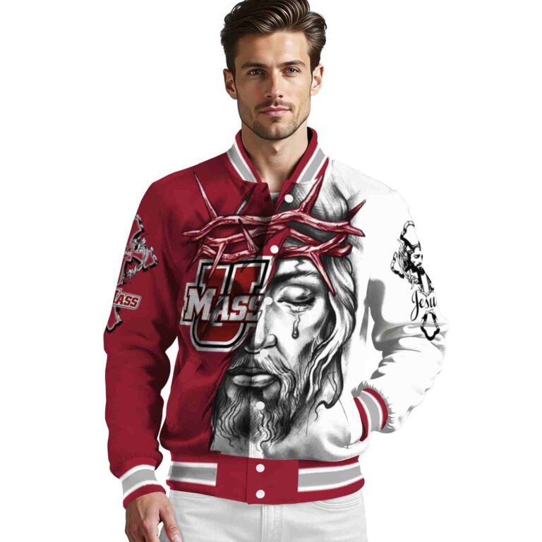 personalized umass minutemen jesus tears red white jacket high quality