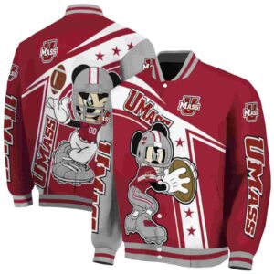 personalized umass minutemen mickey football red white jacket fashion forward