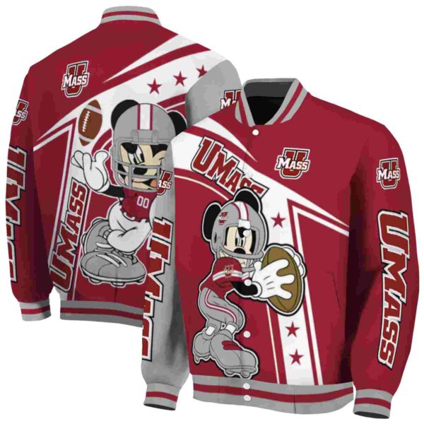personalized umass minutemen mickey football red white jacket fashion forward