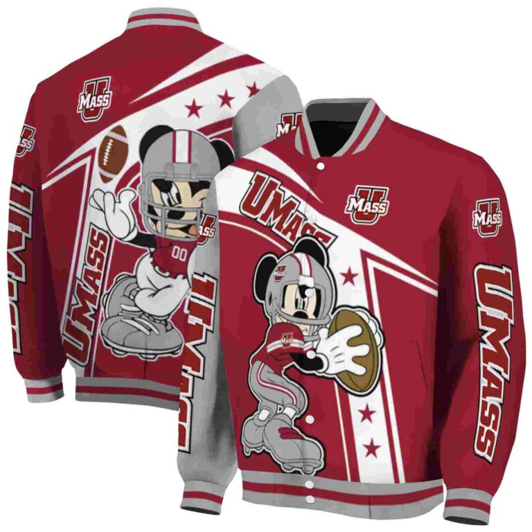 personalized umass minutemen mickey football red white jacket fashion forward