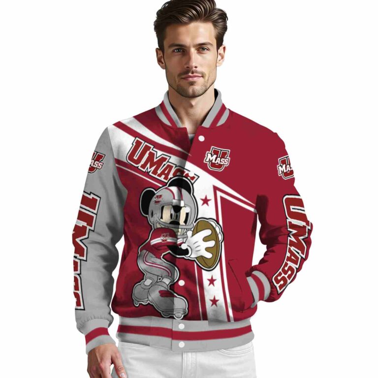 personalized umass minutemen mickey football red white jacket high quality