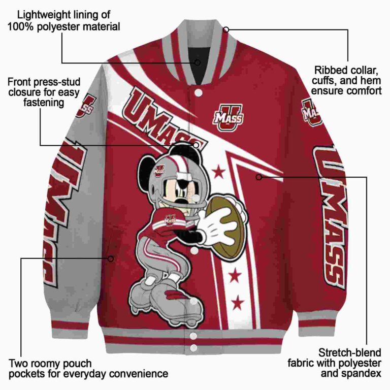 personalized umass minutemen mickey football red white jacket new arrival