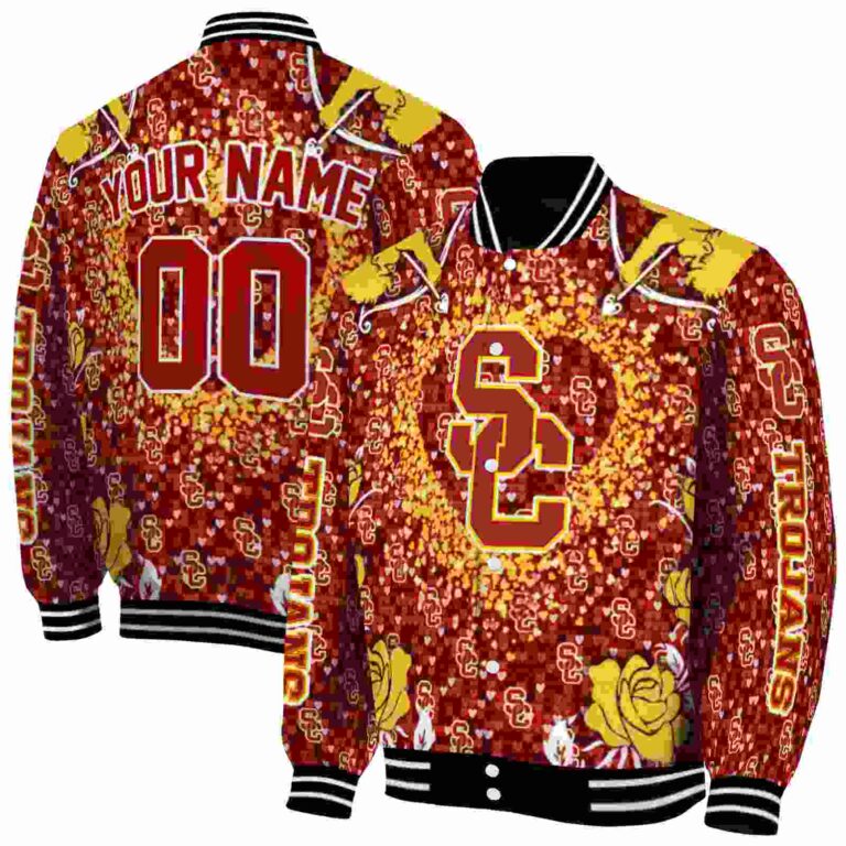 personalized usc trojans heart explosion red jacket fashion forward