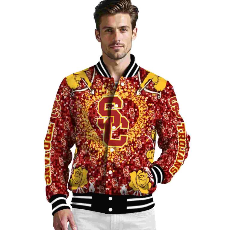 personalized usc trojans heart explosion red jacket high quality
