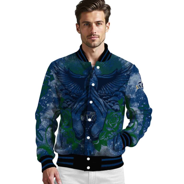 personalized utah jazz praying hands navy jacket high quality
