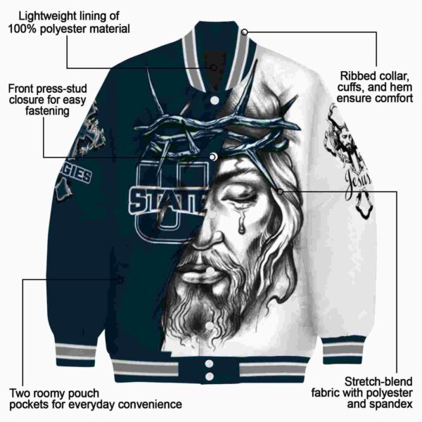 personalized utah state aggies jesus tears navy white jacket new arrival