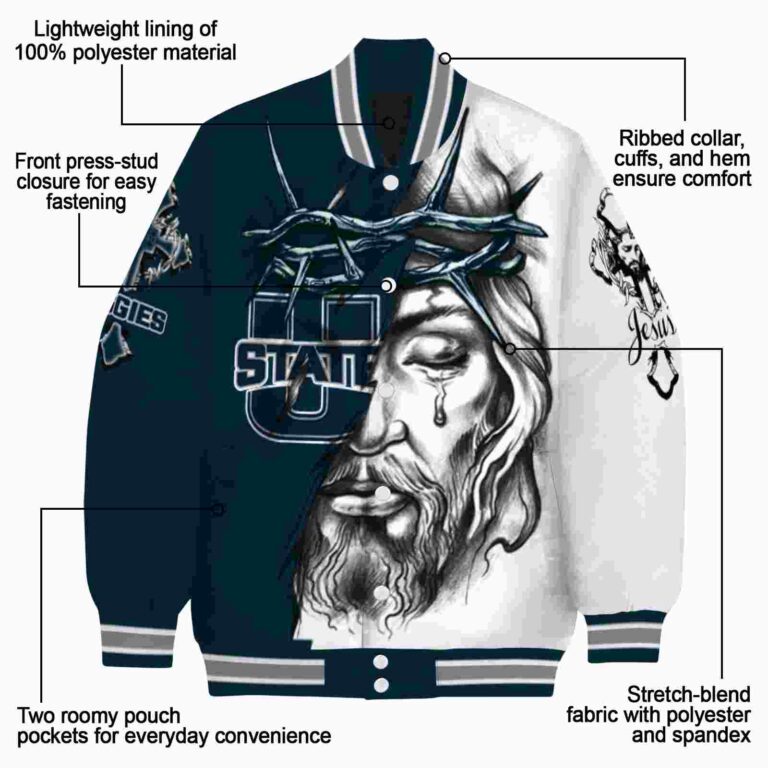 personalized utah state aggies jesus tears navy white jacket new arrival