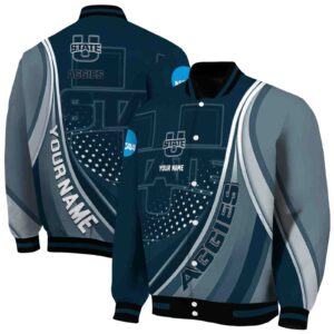 personalized utah state aggies wave patterns navy jacket fashion forward
