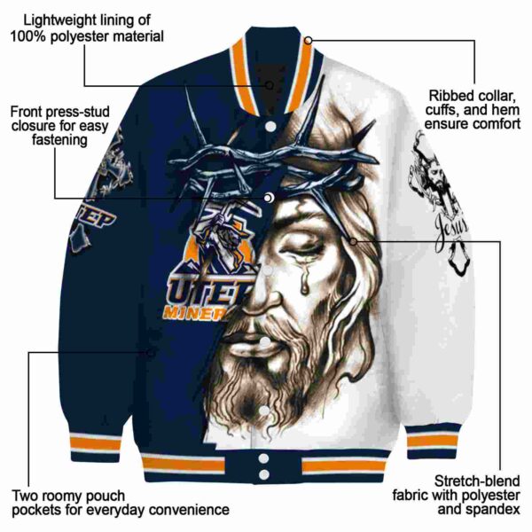 personalized utep miners jesus tears blue white jacket new arrival