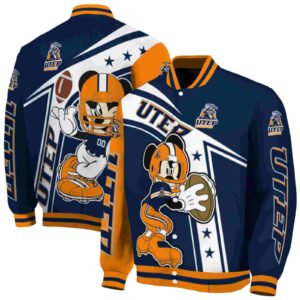 personalized utep miners mickey football blue white jacket fashion forward
