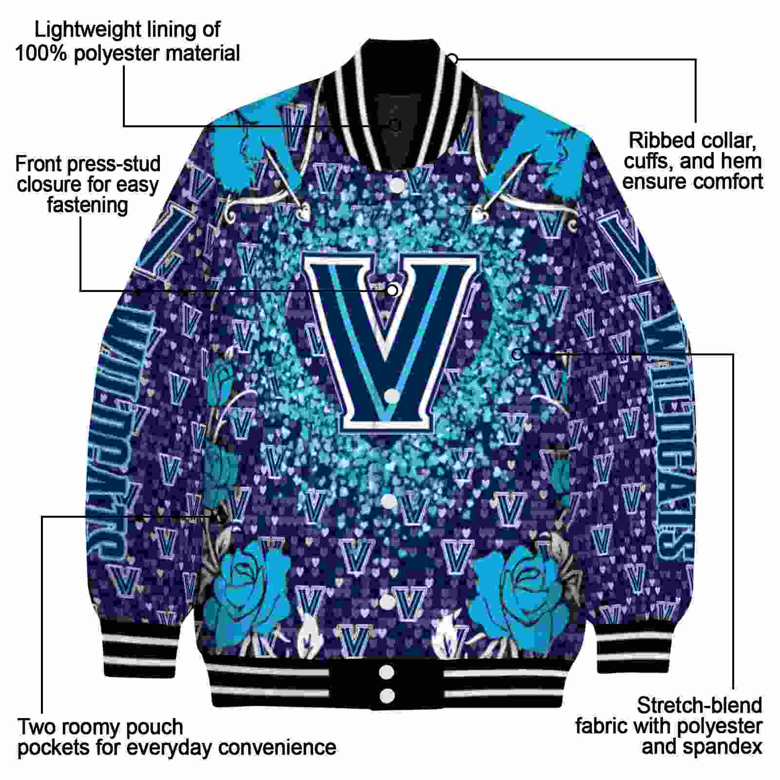 personalized villanova wildcats heart explosion navy jacket new arrival personalized villanova wildcats heart explosion navy jacket new arrival