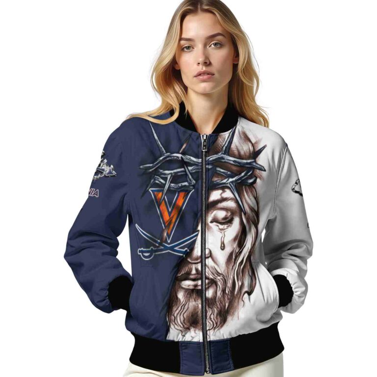 personalized virginia cavaliers jesus tears blue white jacket latest model