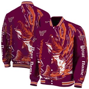 personalized virginia tech hokies fishing passion maroon white jacket fashion forward