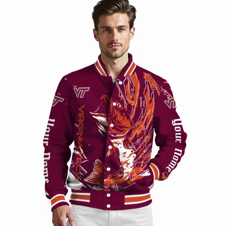 personalized virginia tech hokies fishing passion maroon white jacket high quality