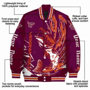 personalized virginia tech hokies fishing passion maroon white jacket new arrival