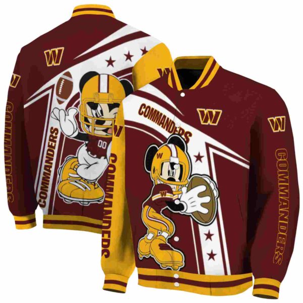 personalized washington commanders mickey football burgundy white jacket fashion forward