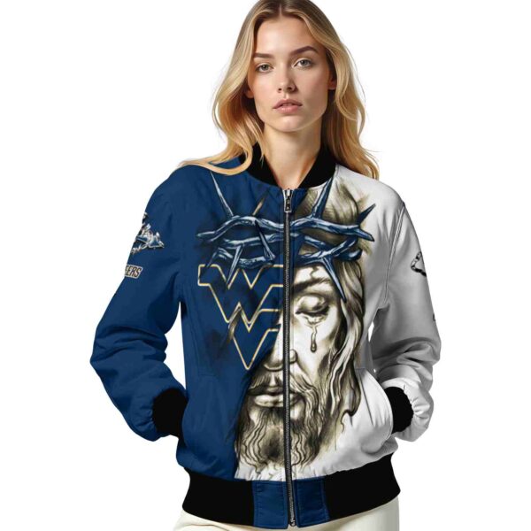 personalized west virginia mountaineers jesus tears blue white jacket latest model