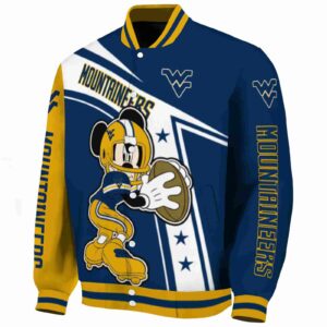 personalized west virginia mountaineers mickey football blue white jacket best selling