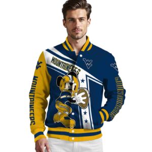 personalized west virginia mountaineers mickey football blue white jacket high quality
