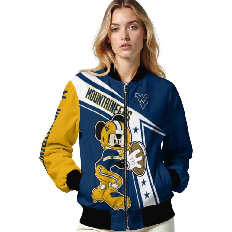 personalized west virginia mountaineers mickey football blue white jacket latest model