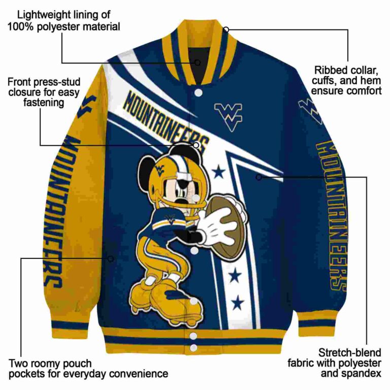 personalized west virginia mountaineers mickey football blue white jacket new arrival