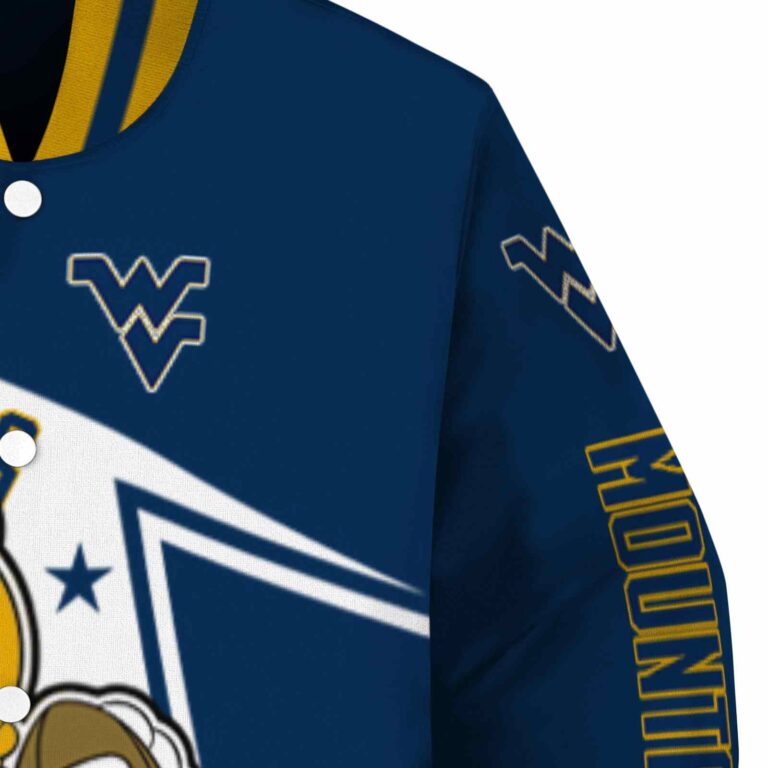 personalized west virginia mountaineers mickey football blue white jacket premium grade