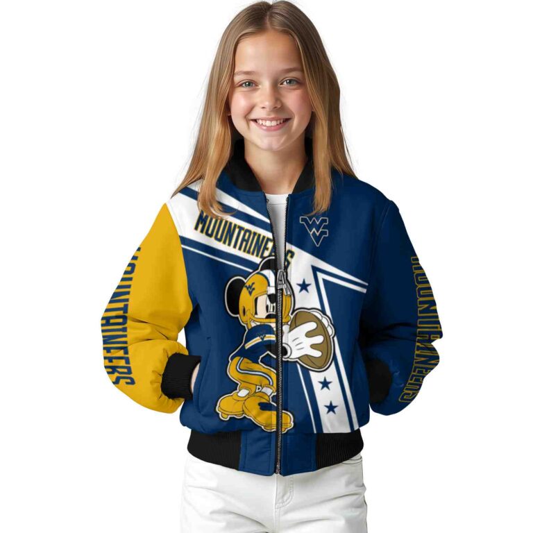 personalized west virginia mountaineers mickey football blue white jacket top rated