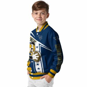 personalized west virginia mountaineers mickey football blue white jacket trendy