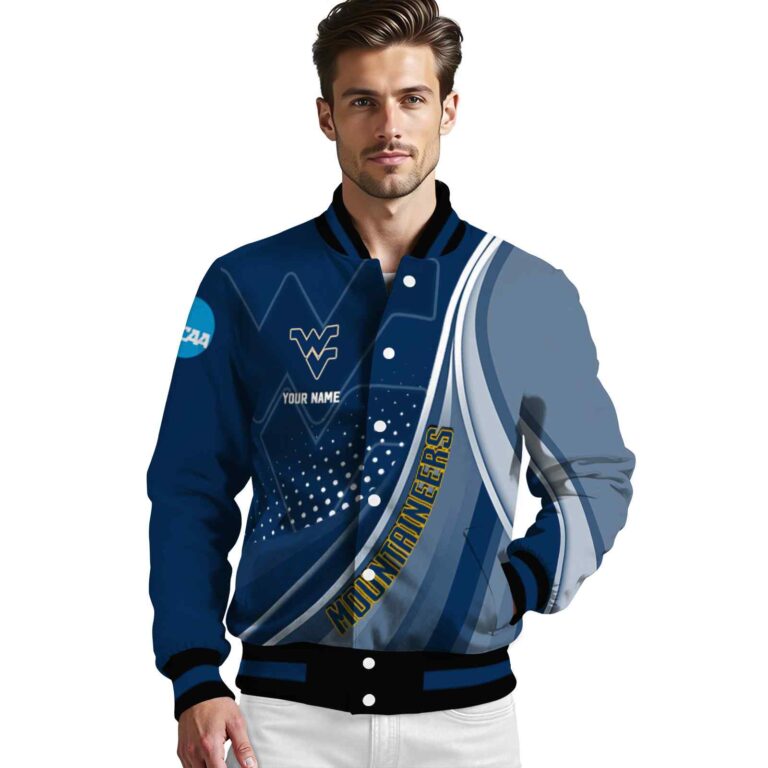 personalized west virginia mountaineers wave patterns blue jacket high quality
