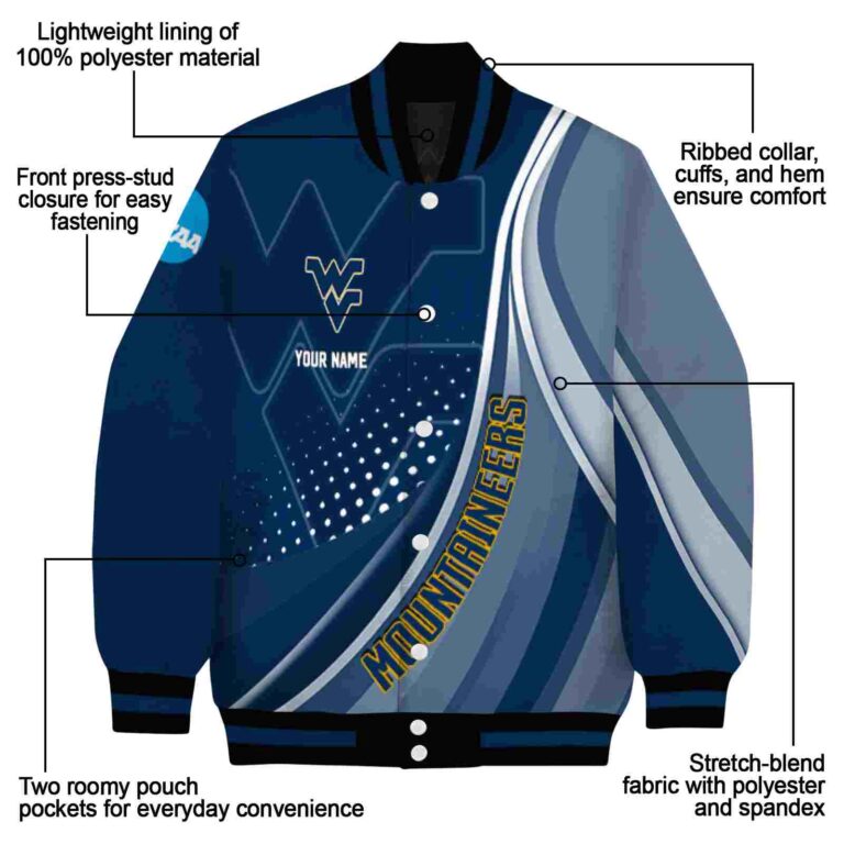 personalized west virginia mountaineers wave patterns blue jacket new arrival