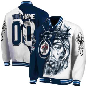 personalized winnipeg jets jesus tears blue white jacket fashion forward