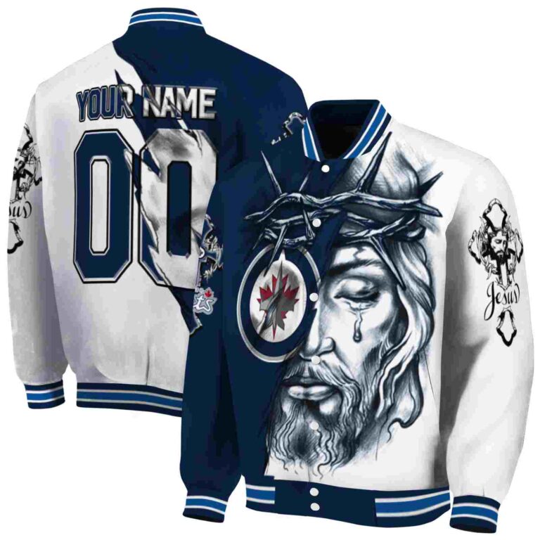 personalized winnipeg jets jesus tears blue white jacket fashion forward