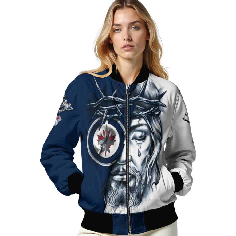 personalized winnipeg jets jesus tears blue white jacket latest model