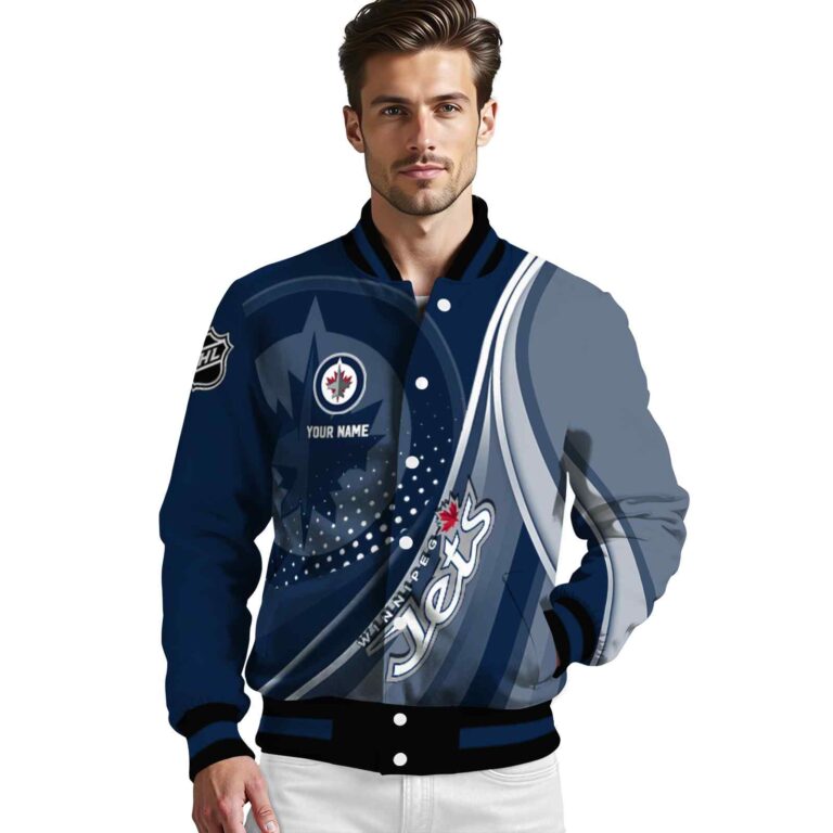 personalized winnipeg jets wave patterns blue jacket high quality