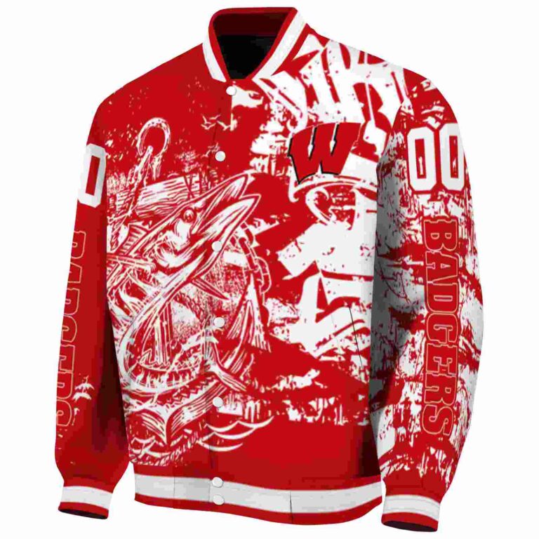 personalized wisconsin badgers fishing art red jacket best selling