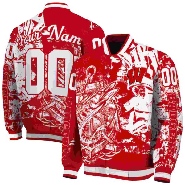 personalized wisconsin badgers fishing art red jacket fashion forward