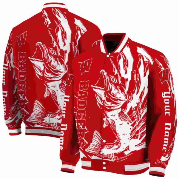 personalized wisconsin badgers fishing passion red white jacket fashion forward