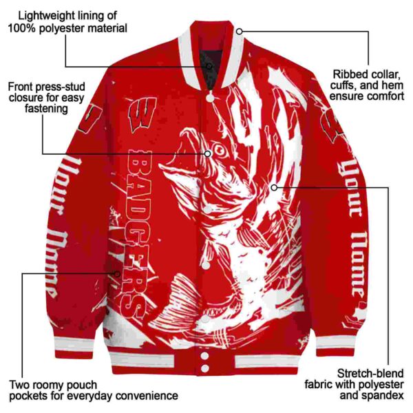 personalized wisconsin badgers fishing passion red white jacket new arrival