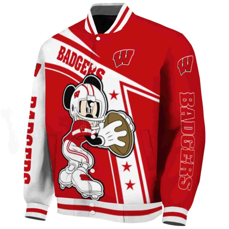 personalized wisconsin badgers mickey football red white jacket best selling