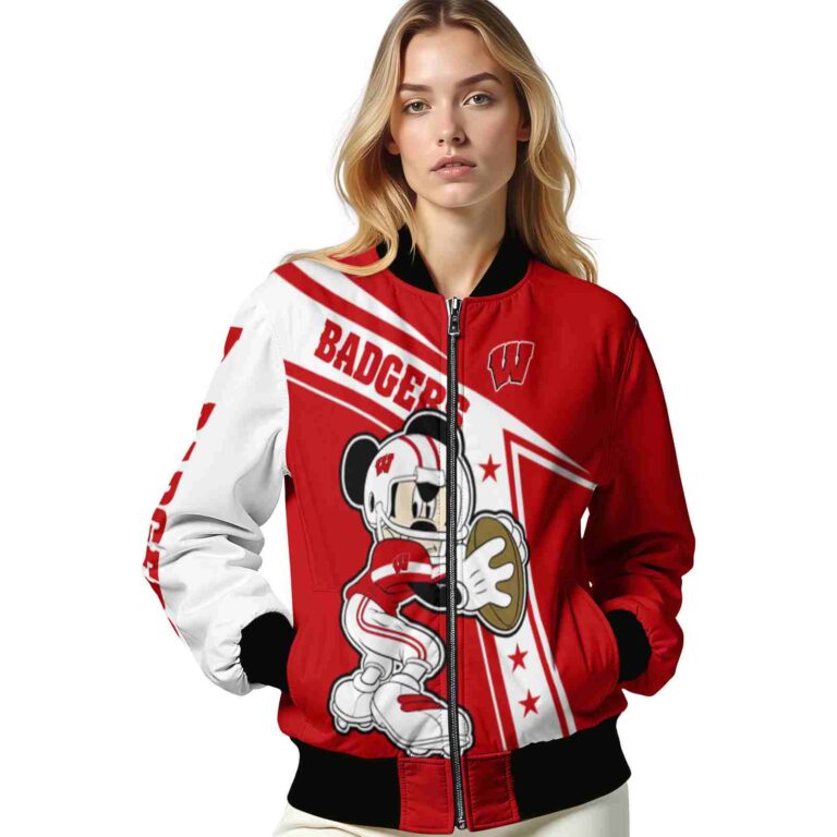 personalized wisconsin badgers mickey football red white jacket latest model