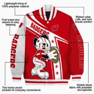 personalized wisconsin badgers mickey football red white jacket new arrival