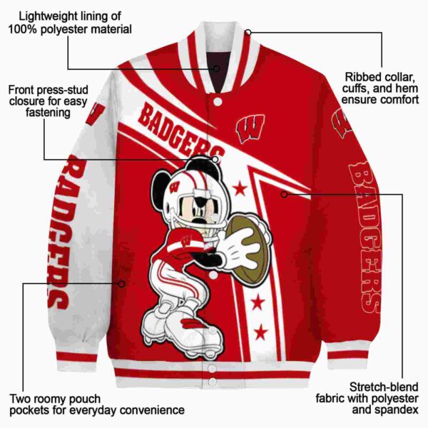 personalized wisconsin badgers mickey football red white jacket new arrival